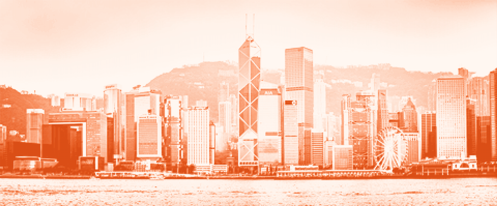 The Hong Kong skyline seen from Kowloon, as an orange halftone